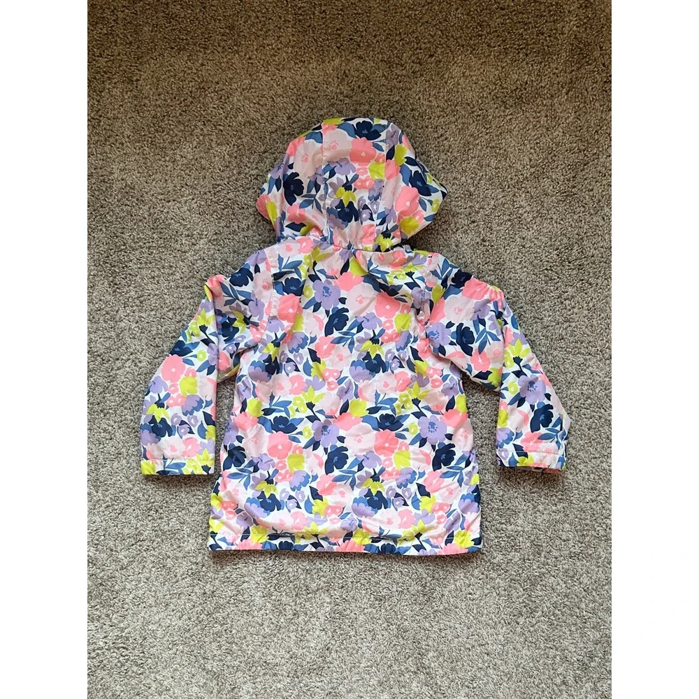 Carters Girls Floral Rain Jacket Hooded Fleece Lined Pink Purple Size M 5-6